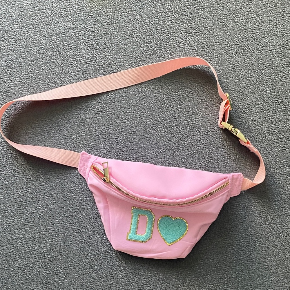 Pink Belt Bag with Heart and Letter “D” Patch with gold hardware